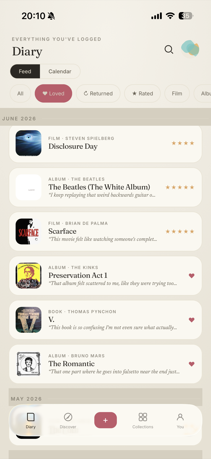 Wistly Diary — a feed of films, albums and books you've logged
